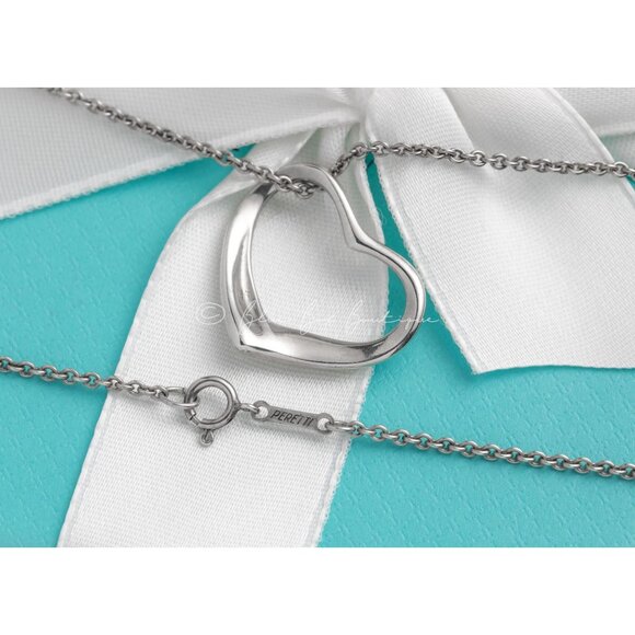 Tiffany & Co. Elsa Peretti Vintage Open Heart Pendant Medium Necklace 16" Chain - Picture 4 of 7